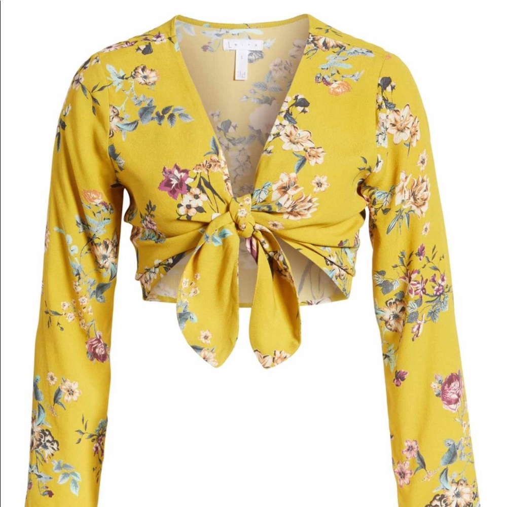Nordstrom Leith floral tie crop top